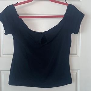 American Eagle Basic Black Short Sleeve Crop Top